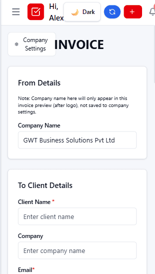 Invoice on mobile